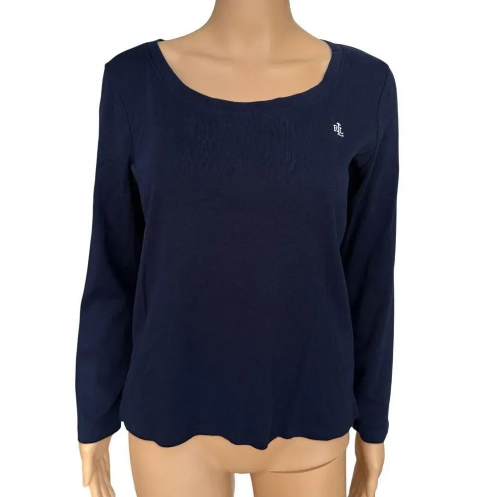 Lauren Ralph Lauren 100% cotton navy blue long sleeve top size L